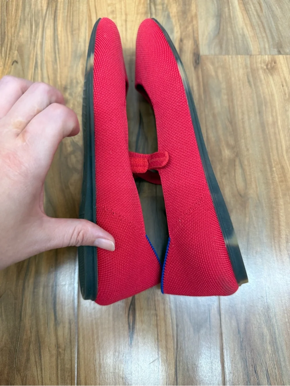 Rothy's The Square Red Mary Jane Flats with Blue Trim - Picture 7 of 9
